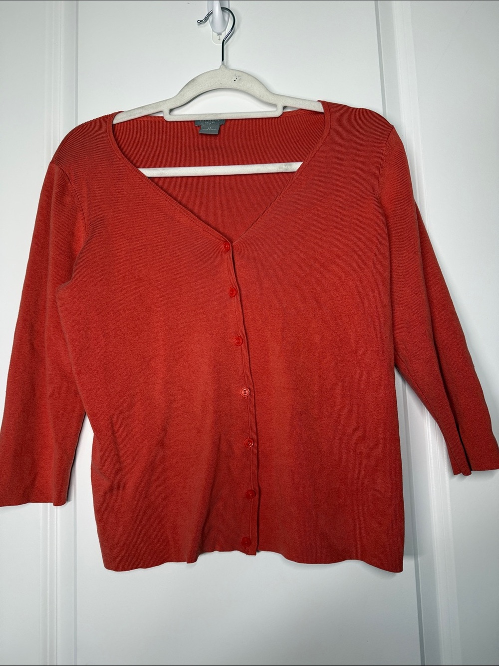 Ann Taylor Coral Red V-Neck Button Front Cardigan